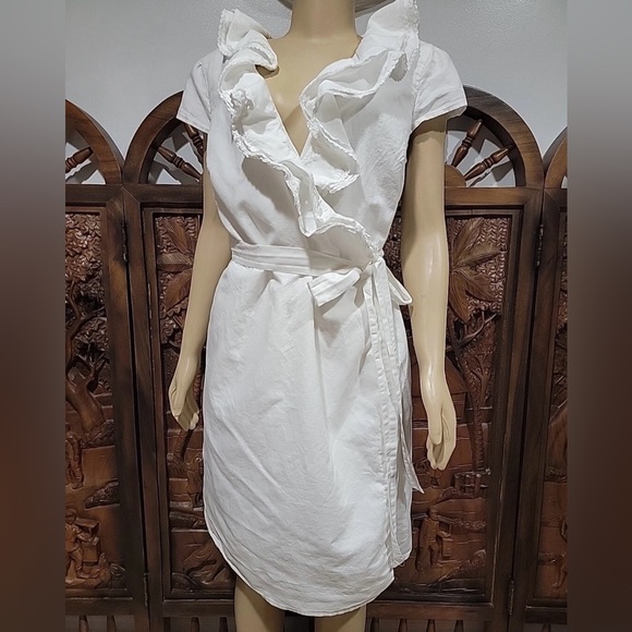 Calypso St Barth for Target White Linen Wrap Dress Ruffle Resort M - Picture 3 of 11